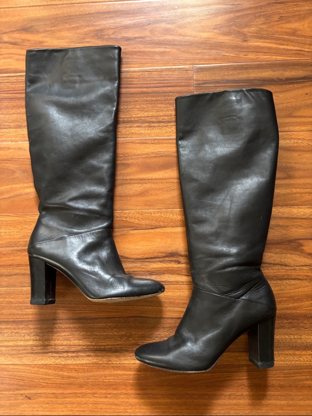 Banana Republic Black Leather Knee-High Block Heel Boots